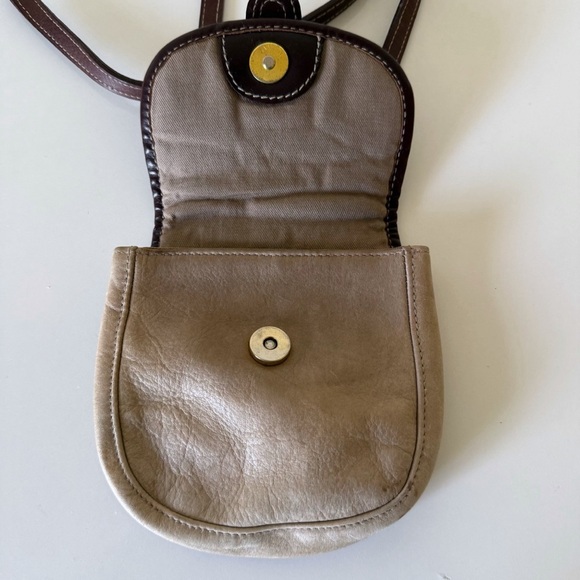 Tignanello Mini Crossbody Leather Purse Bag Handbag Classic Beige Brown - Picture 6 of 11